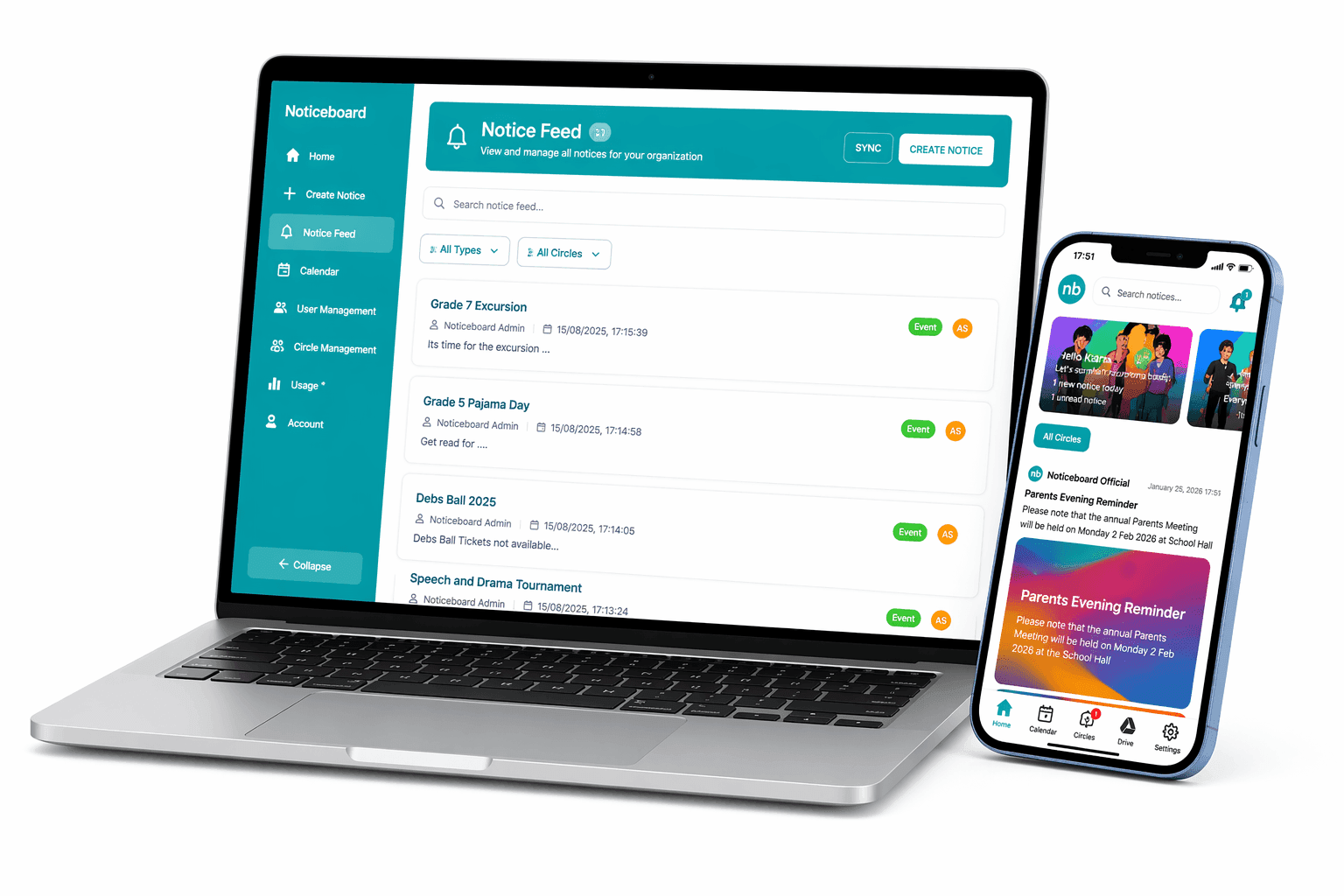 Noticeboard school communication solution - secure messaging platform for teachers and parents