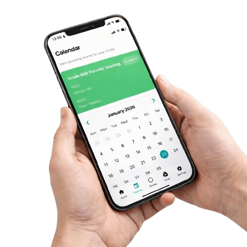 Noticeboard mobile app - calendar view showing school events
