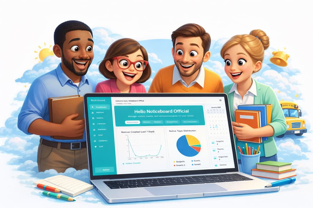 Noticeboard dashboard interface for teachers - create notices, manage events, and track engagement